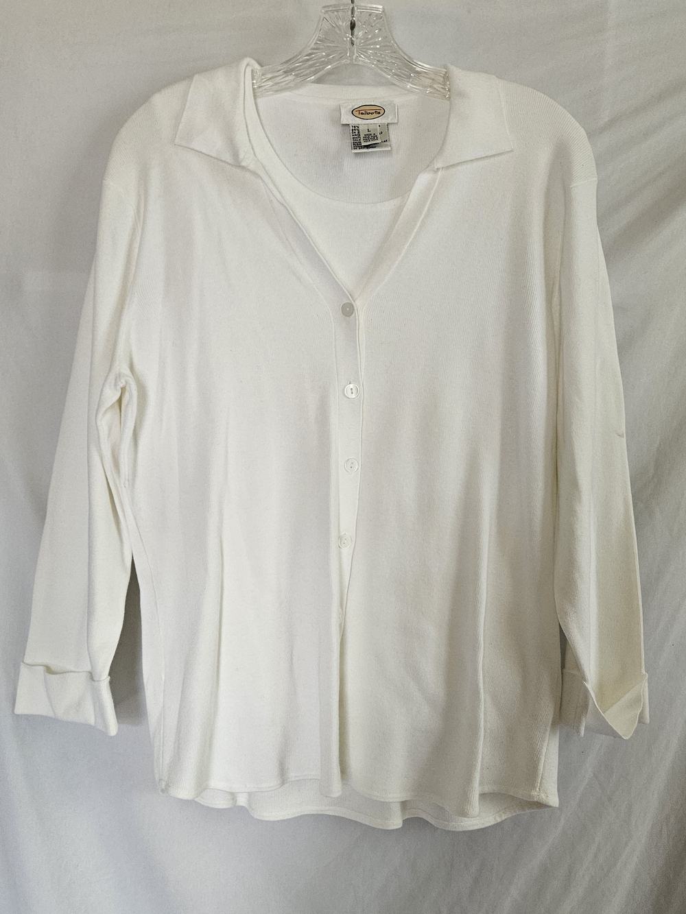 Talbots Ivory Button-Up Cardigan Twin Set Womens L NWOT Casual Minimalist Office